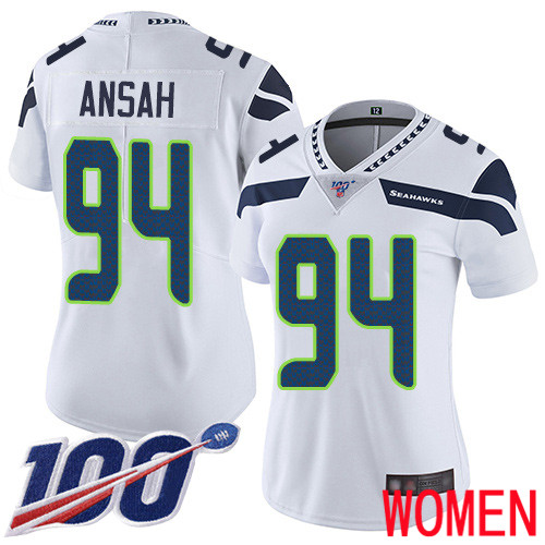 Seattle Seahawks Limited White Women Ezekiel Ansah Road Jersey NFL Football #94 100th Season Vapor Untouchable